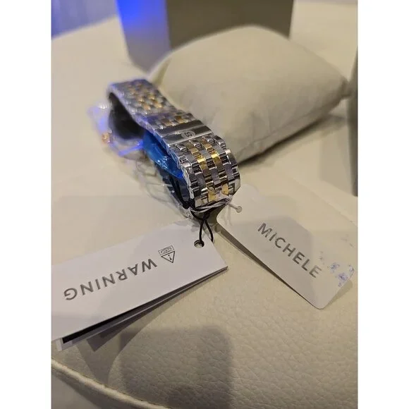NEW MICHELE RELEVE MOP DIAMOND DIAL GOLD TWO TONE WATCH MWW19B000004 NEW In BOX - Picture 4 of 8